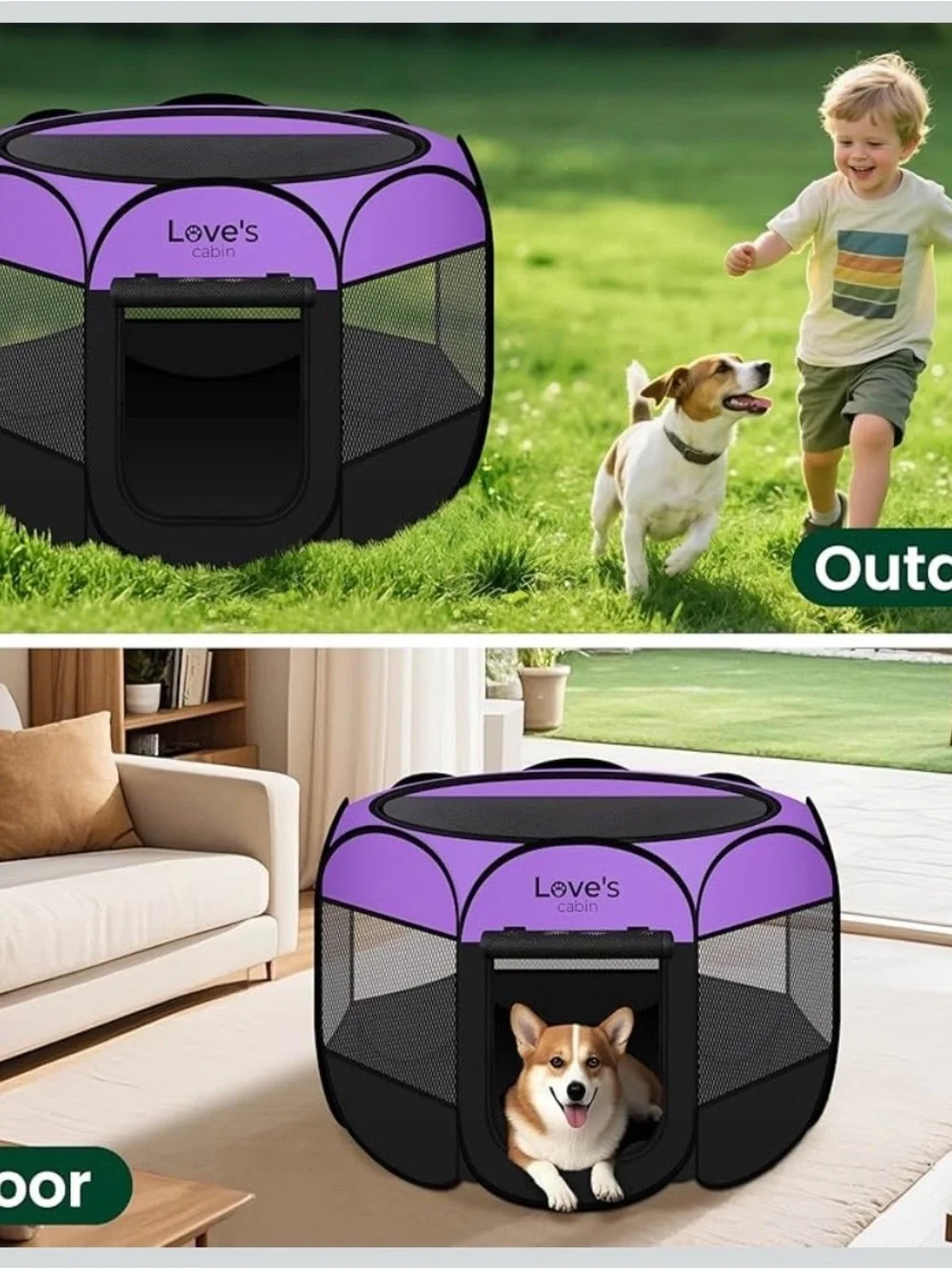 Love's Cabin Portable Playpen - Purple & Black